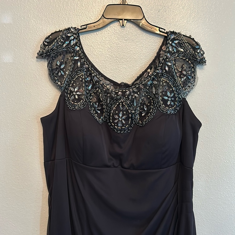 Beaded evening gown navy blue